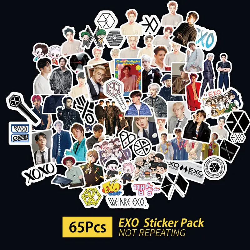 65 шт./лот KPOP EXO клейкие наклейки для багажа скейтборда телефона ноутбука