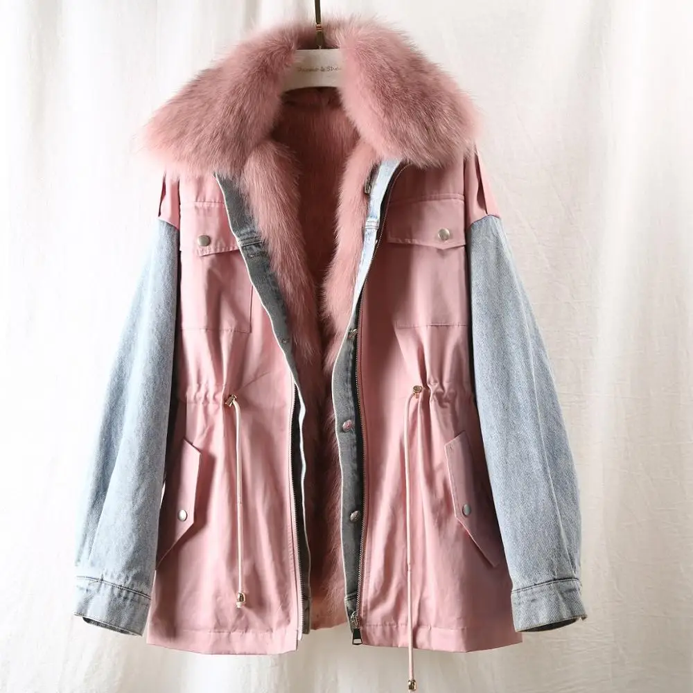 2021 зимняя теплая куртка повседневная Стиль с отделкой из джинсовой ткани в стиле