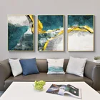 3 шт., современные абстрактные зеленые золотые холсты, модные синие плакаты и принты, настенные картины для гостиной, стильный декор