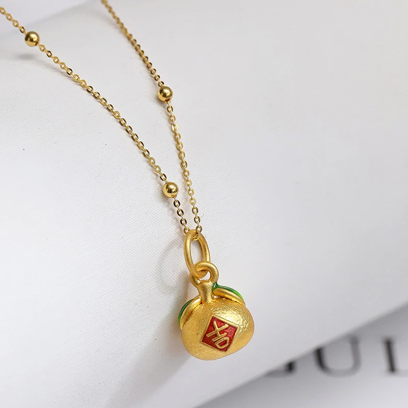 

New Pure 24K Yellow Gold Pendant 999 Gold Orange Necklace Pendant Women Pendant