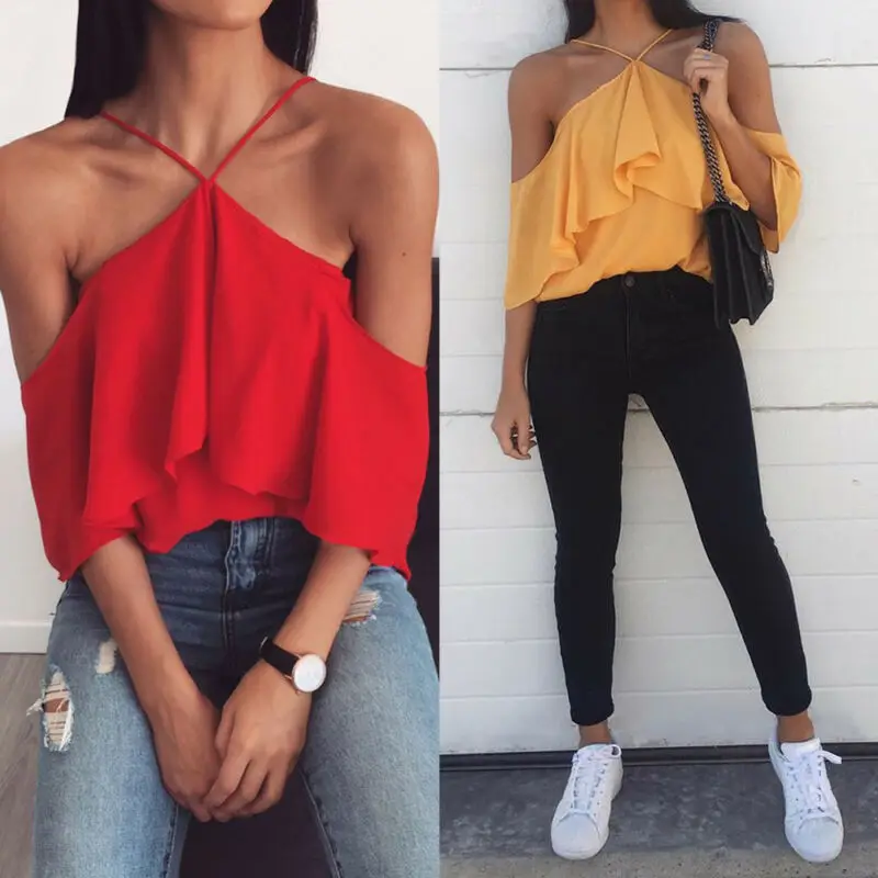 

Womens Cold Off The Shoulder Loose Short Sleeve T-Shirt Party Tops Blouse Shirts
