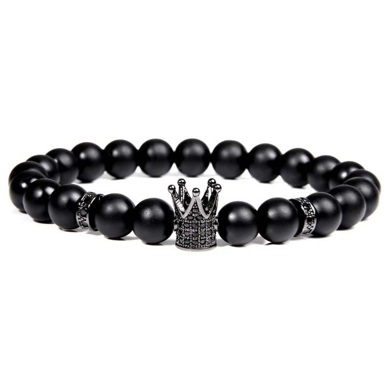 

Black CZ Zirconia Crown Ball Bracelets for Women Men Beaded Black Obsidian Bead Charm Bracelets Fashion Bangles for Men Jewelry