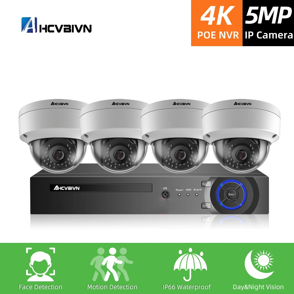 

HD 5MP IP Camera Set H.265 CCTV System 4K 4CH POE NVR Kit Outdoor Waterproof Surveillance Camera P2P Video Audio Recorder XMEYE