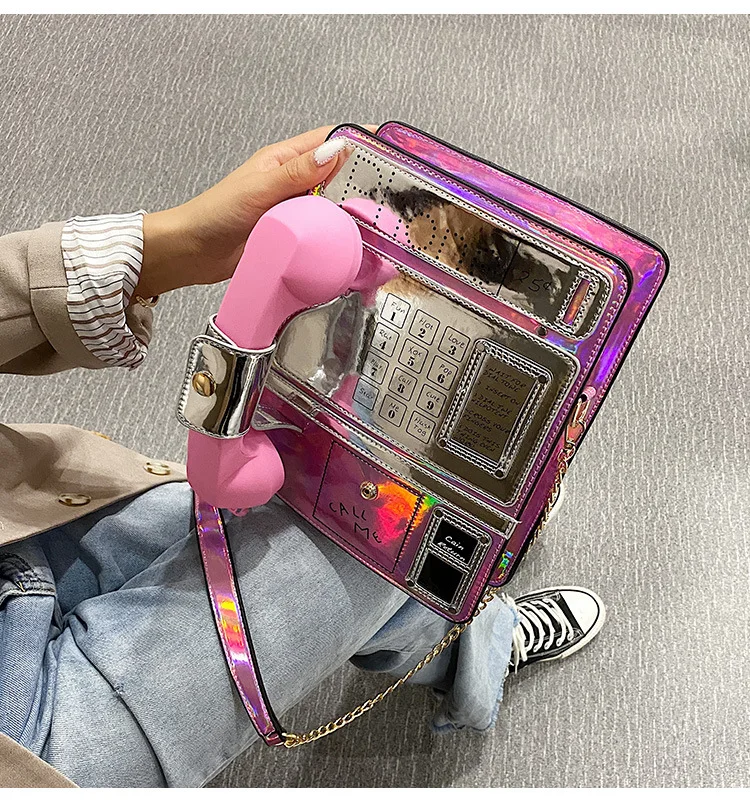 

Women Bag Laser Simulation Public Telephone Alphanumeric Shape Shoulder Bag Female Cute Purses And Handbags Designer Handbag