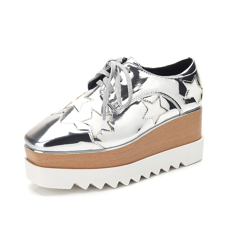 Женские лакированные кожаные туфли со звездами повседневная обувь на плоской