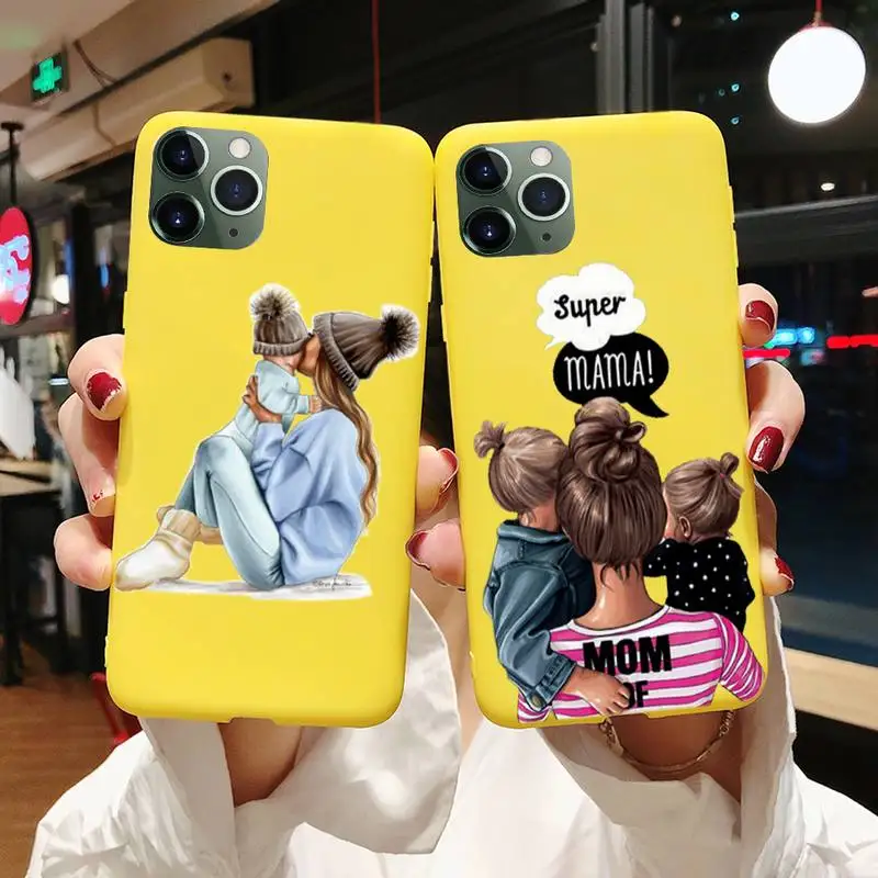 

Super Mama Girl Mom Boy Baby Phone Case For Iphone 6 6s 7 8 Plus XR X XS XSmax 11 12 Pro Mini Max Candy Yellow Silicone Cover