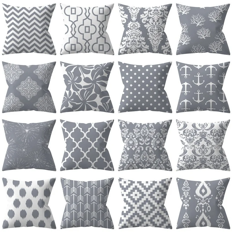 

Gray Striped Geometric Sofa Cushion Cover 45x45cm Polyester Pillowcase Decorative Throw Pillow Cover Home Bedroom Car Office