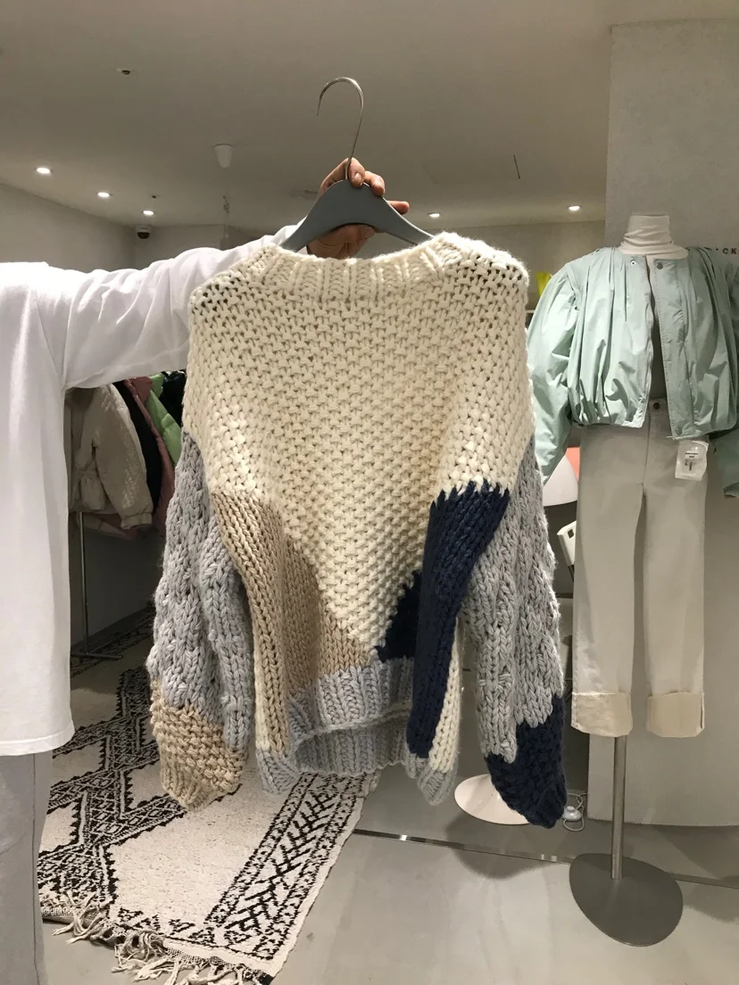 

XUXI Women Color Patch Sweaters, Loose Sweaters, Heavy Knitting Sweaters, Women's Tops, Casual Wear Spring Autumn 2021 E406