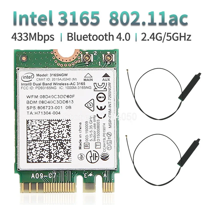 Двухдиапазонная беспроводная карта intel 3165 3165NGW 3165AC AC + Bluetooth4.2 Mini NGFF wifi 802.11AC 4 2 433