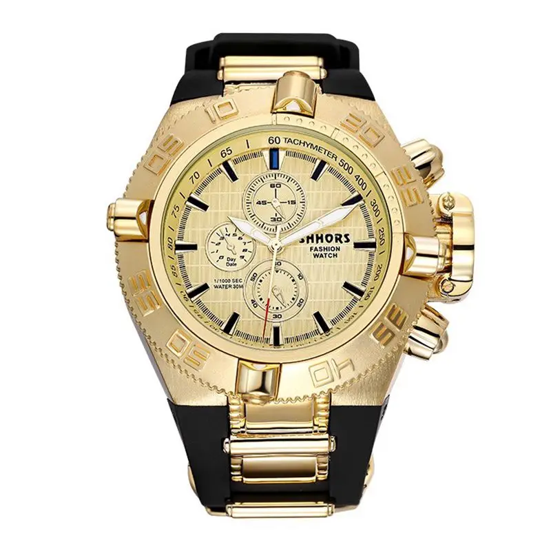 

Dropshipping 2020 Top Luxury Brand SHHORS Men's Quartz Watches Big Dial Men Sports Watches Silicon Band Gold Watches Aliexpress