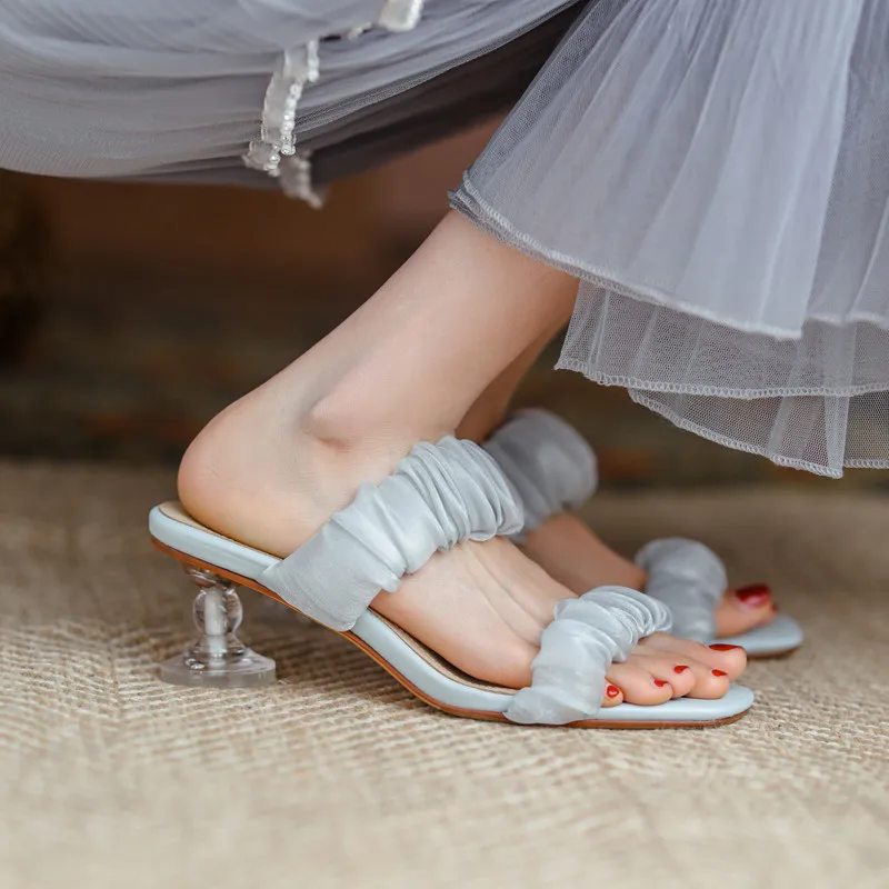 

MoonMeek 2021 Hot Sale Summer Party Wedding Shoes Women Sandals Mesh Elegant Thin High Heels Sandals Women Mules Shoes Pink