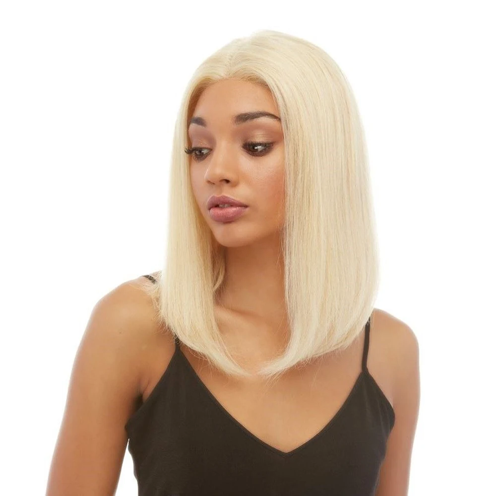 

Ash Blonde Lace Front Human Hair Wig Bob Short European Remy Human Hair Bob Wigs Straight Pre Plucked Free Part Color #613