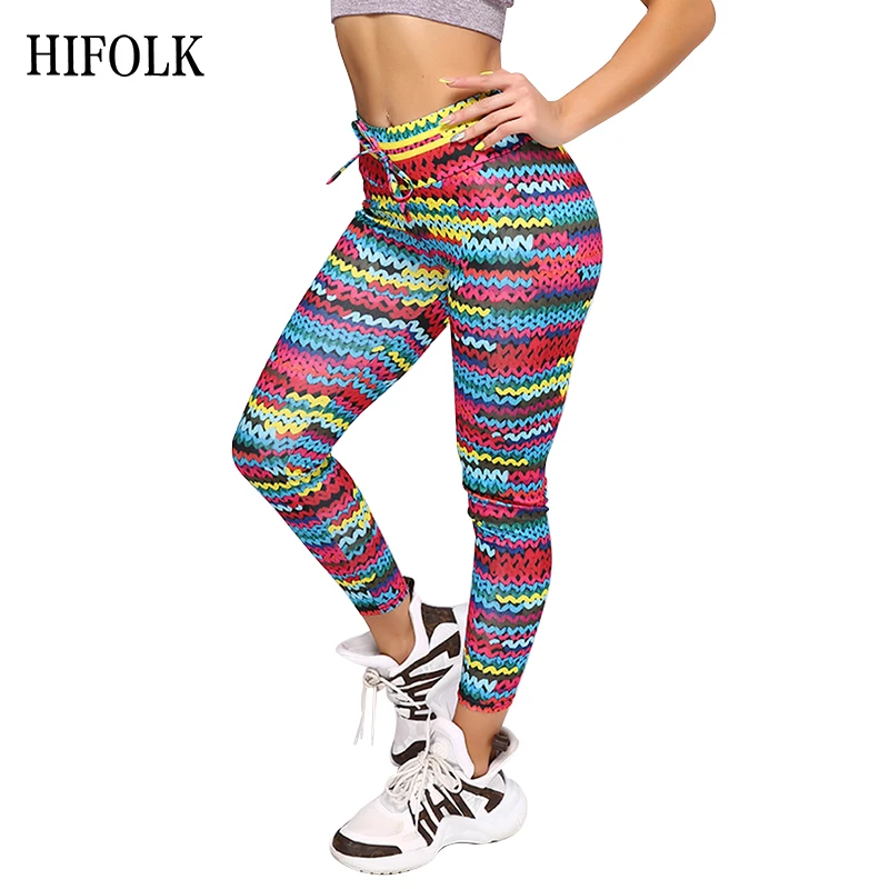 Hiфолк мода смешанные цвета печати растягивающиеся женские леггинсы Высокая