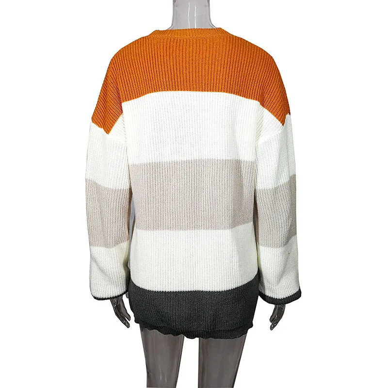 

QUEVOON Women's Long Sweaters Oversized Striped O-neck Long Sleeve Knitted Pullovers Winter 2019 Fashion Ladies Jumpers Casual