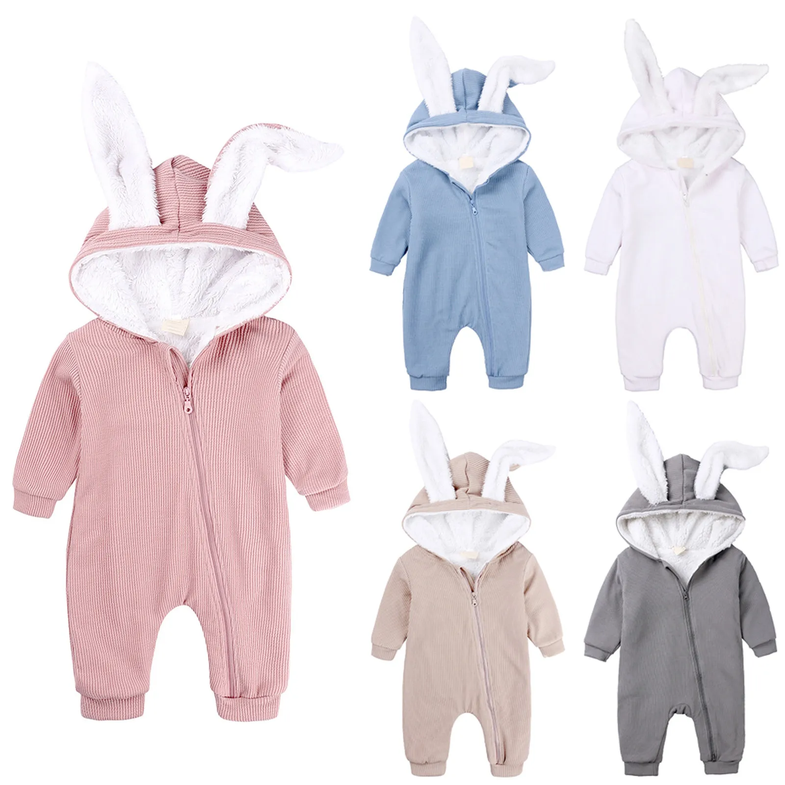 

Новинка, детские комбинезоны с капюшоном и заячьими ушками для младенцев, одежда для мальчиков и девочек, комбинезон, комбинезон для новоро...