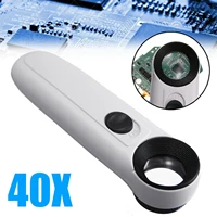 handheld on off 40x magnifying magnifier glass jeweler eye jewelry loupe loop with 2 led light for jewelry circuit boards