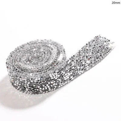 2cm-Silver 1 ярд 1 см/1,5 см/2 см/3 см швейная отделка орнамент из кристаллов Стразы горячей фиксации горный хрусталь лента аппликатор лента со стразами для платьев - Цвет: 2cm-Silver
