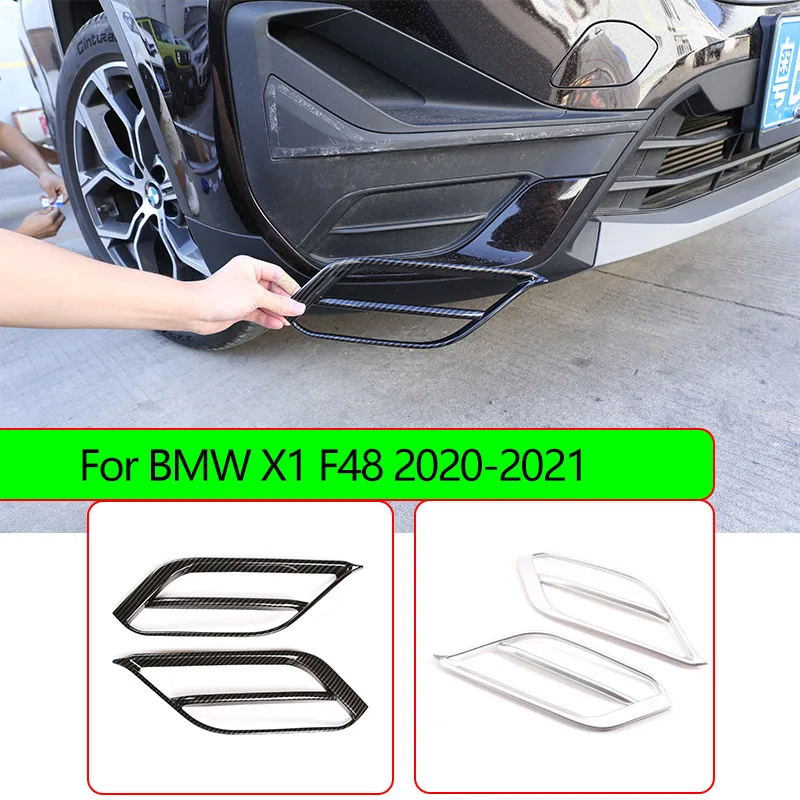 

For BMW X1 F48 2020-2021 ABS Carbon Fiber/Silver Car Front Fog Light Bumper Side Decorative Frame Trim Car Exterior Accessories