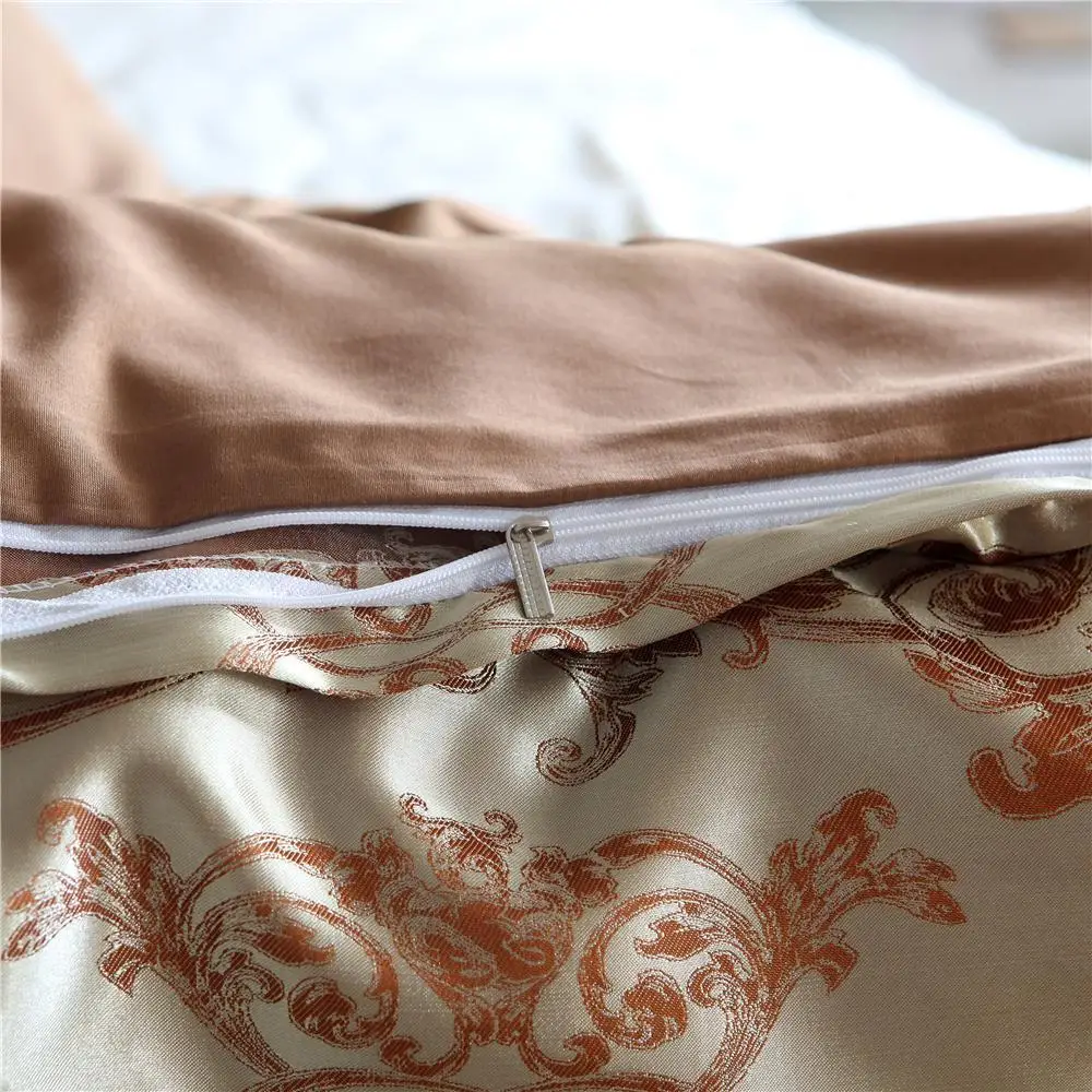 

20 Duvet Cover Sets Queen Size Satin Bed Cover Gold Color Double Bedding Set Jacquard Beddings and Bed Set