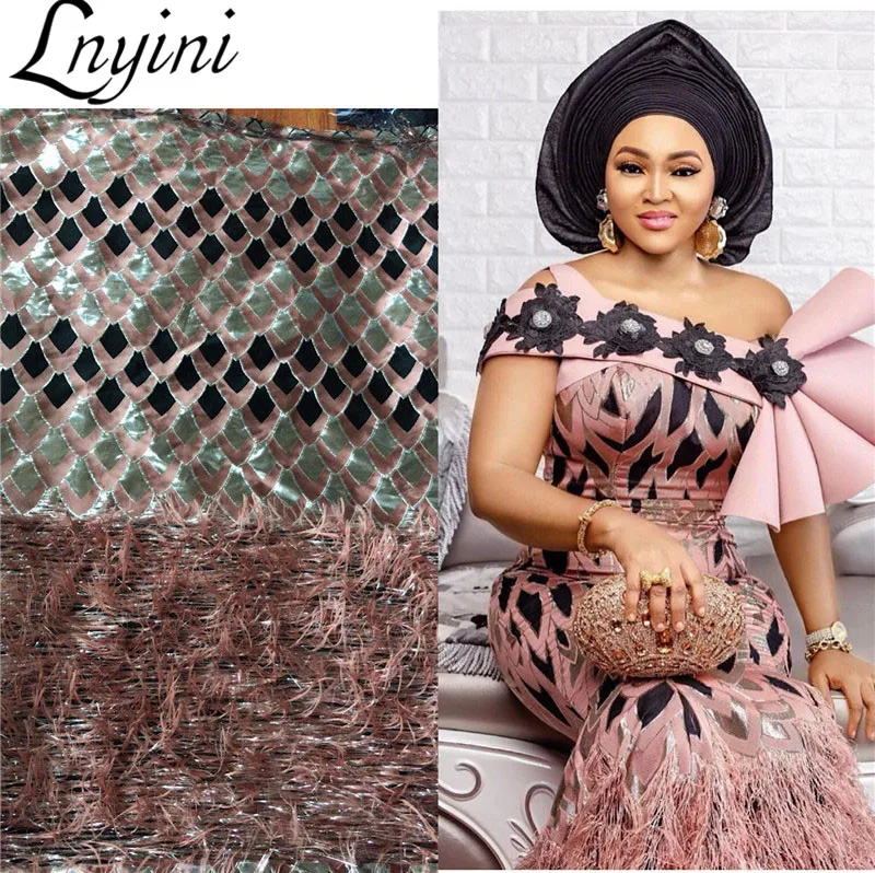 Жаккардовые ткани парча кружева с пером последние нигерийские тюль сетки для