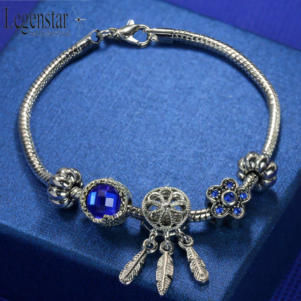 Legenstar синие Кристальные бусины серебристого цвета браслеты и для женщин DIY