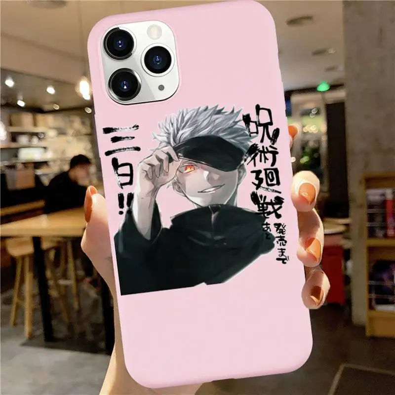 

Jujutsu Kaisen Satoru Gojo Phone Case Pink Candy Color for iPhone 6 7 8 11 12 s mini pro X XS XR MAX Plus
