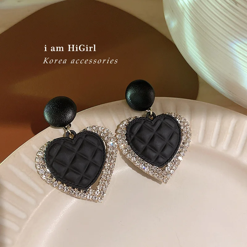 

925 Silver Needle Korean Retro Personality Fashion Temperament Design Sense Diamond Inlaid Love Earrings Female