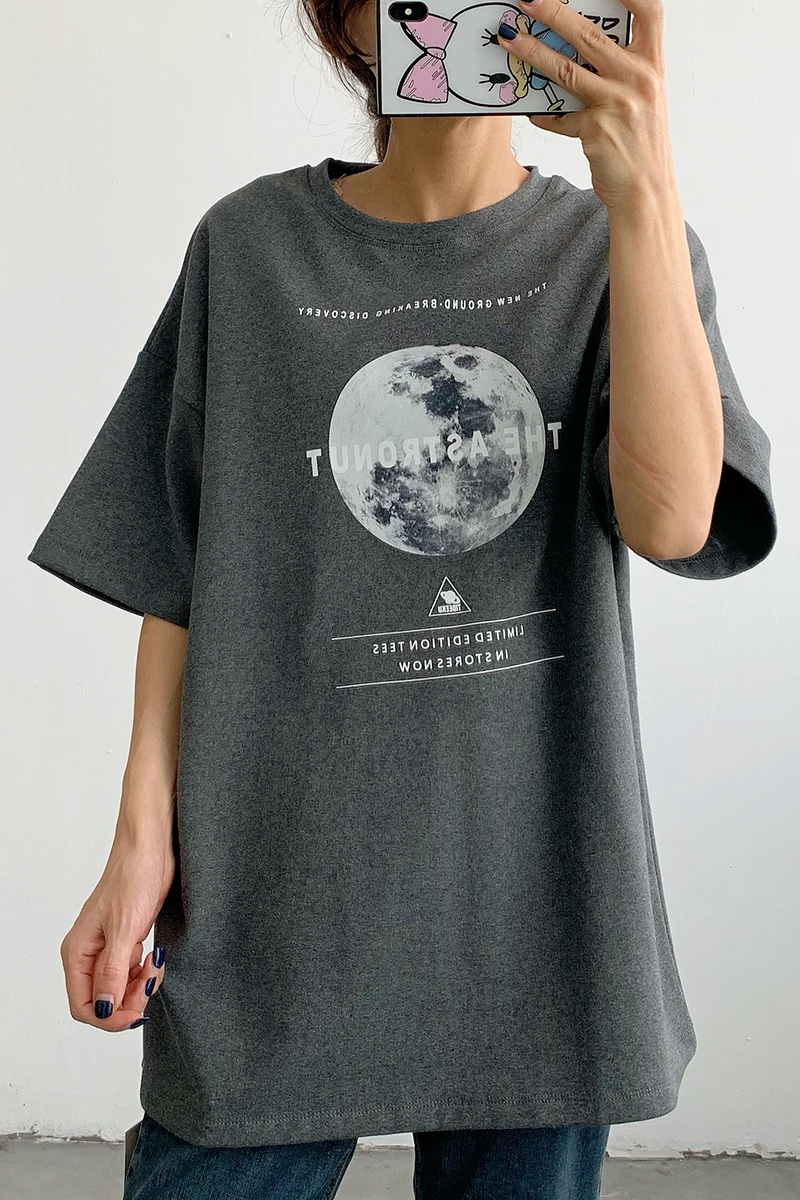 

Planet T-Shirts Women Top-Tees Short-Sleeves Harajuku Print Female Summer