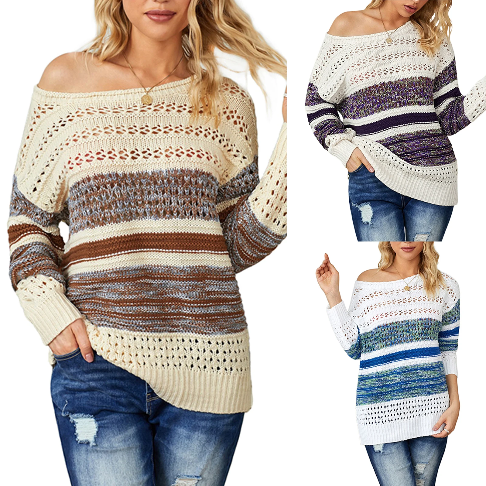 

Женский Осенний джемпер, вязаный Свободный пуловер с круглым вырезом и длинными рукавами, топы для девочек, 2021