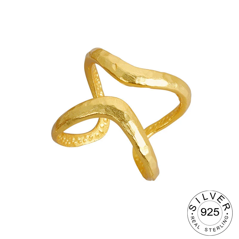 

925 серебряные кольца для женщин Золотой Цвет матовый двойной линии Свадебное Трендовое ювелирное изделие больших регулируемых антикварные...