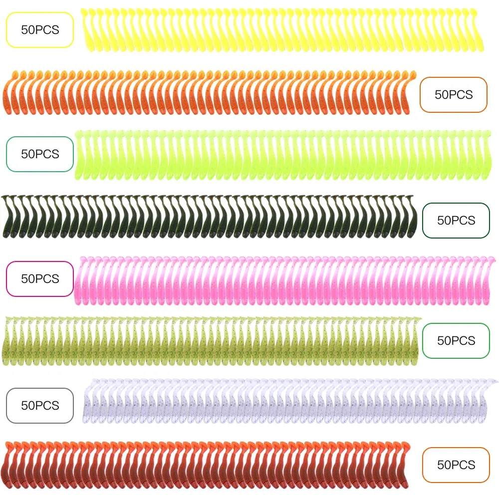 50PCS Soft Lure T-Tail Fish Bait Baits Artificial Blackfish Striped Bass Fishing Gear Tackles Spinning Tools De Pesca | Спорт и