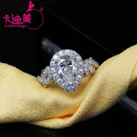cadermay luxury stlye 7x10mm pear cut white d vvs moissanite diaomond rings in wholesale price