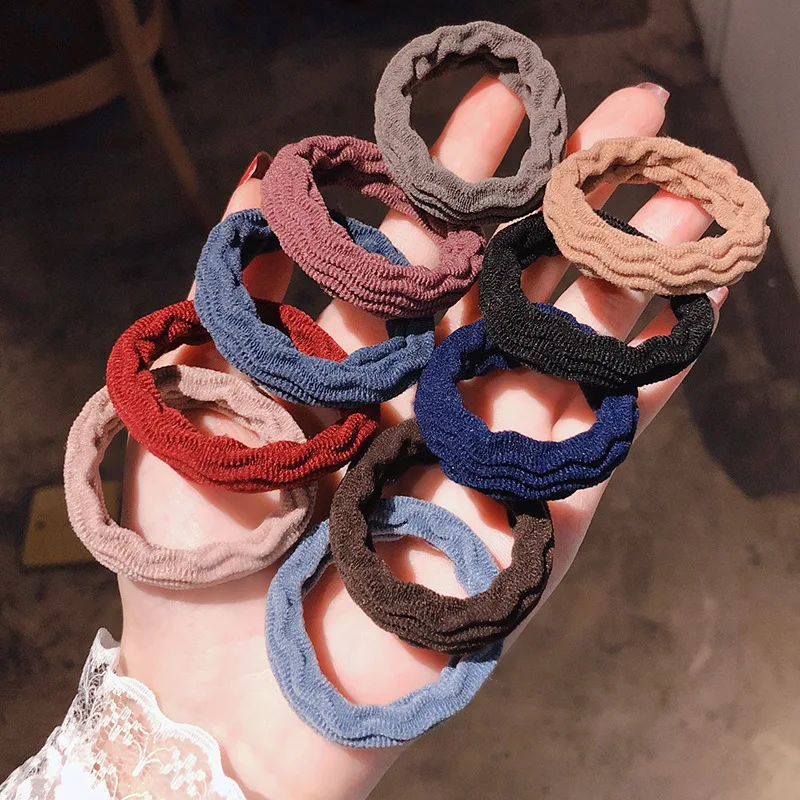

20pcs Female Solid Color Wide Hair Ties Girl High Elastic Rubber Bands