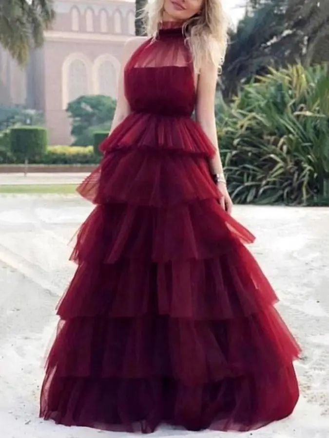 

robe de soriee New Trendy Burgundy Tiered Ruched Long Prom Dresses Ruffles Puffy Tutu Evening Gowns Abendkleider 2020