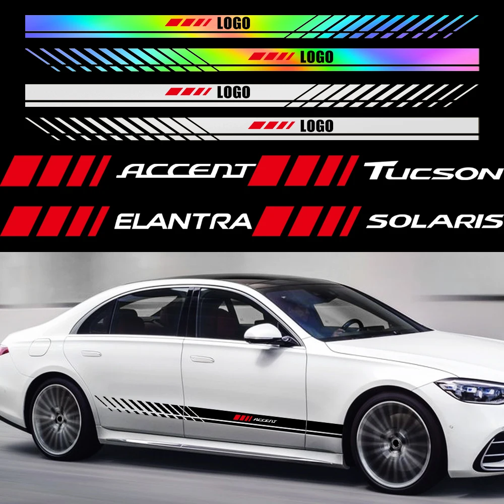 

2PCS Car Door Side Skirt Stripes Stickers For Hyundai i20 i30 i10 ix35 ix20 Sonata Tucson Accent Elantra Solaris Azera Veloster