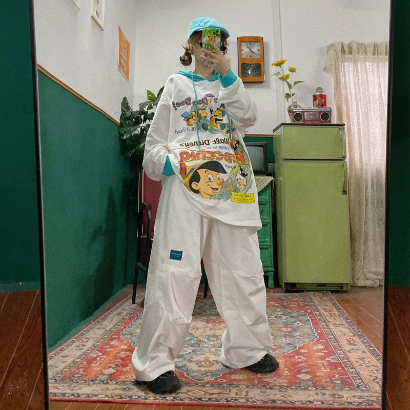 

American loose large BF wide leg pants women thin Trousers Street hip hop Japanese solid color versatile work