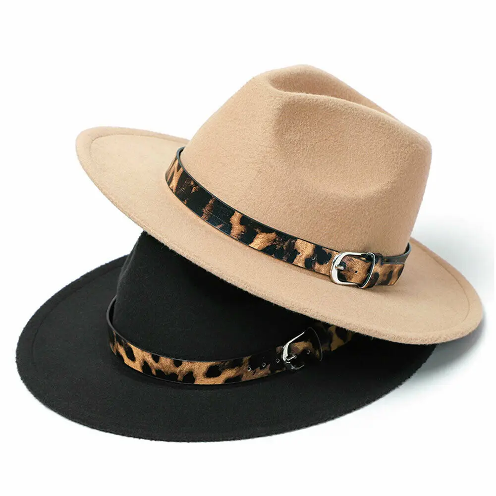 

2020 Fashion Trend Women Ladies Wool Felt Fe Hat Leopard Print Wide Brim Wool Panama Casual Formal Party Winter New Fes