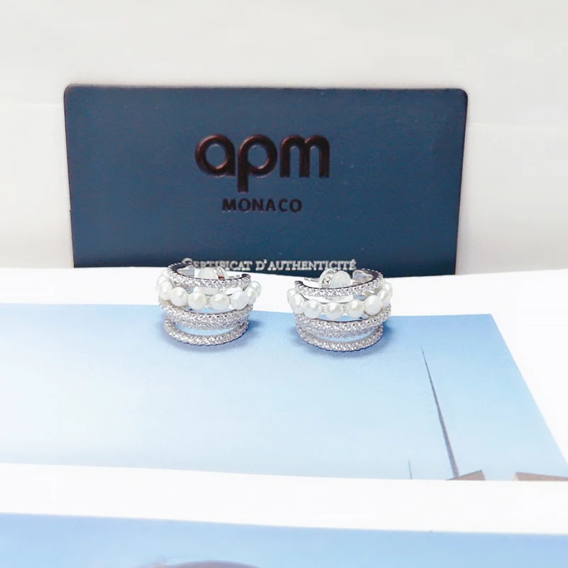

Line Pearl Earrings 925 Sterling Silver micro inlaid zircon exquisite fashion elegant personality high-end women
