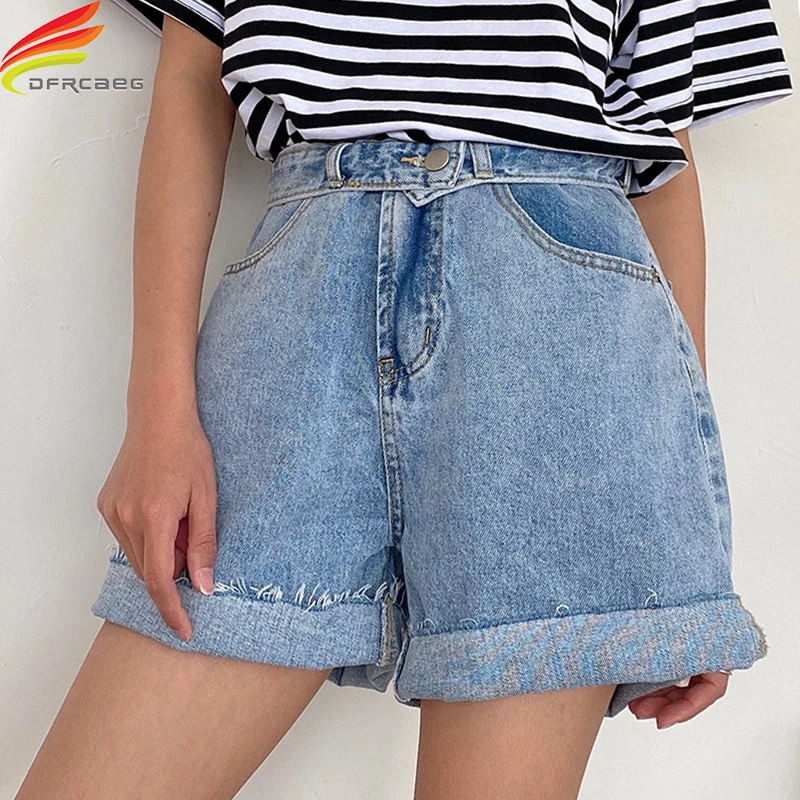 

High Waist Blue Loose Wide Leg Denim Shorts For Women 2020 Summer New Crimping Jeans Shorts Women Streetwear Women Jean Shorts
