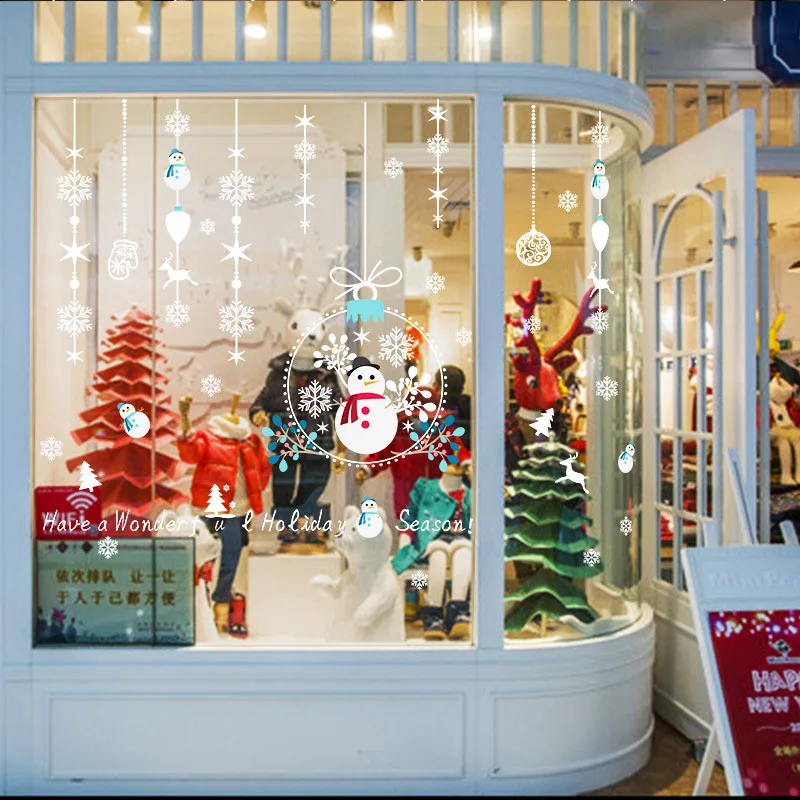 

Новогодняя, Рождественская Снежинка, снеговик, наклейка на стену, для дома, магазина, окон, наклейки, Декор, рождественские украшения для дом...