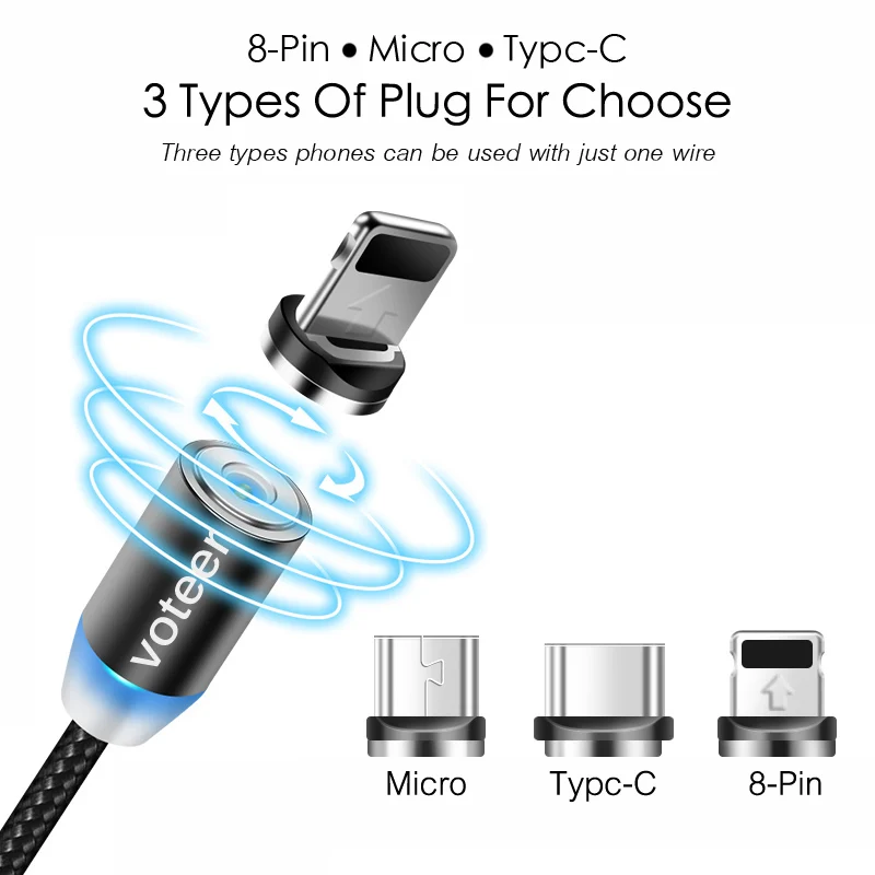 Магнитный кабель Voteer 2 м Micro USB для iPhone Samsung Huawei Xiaomi провод быстрой зарядки