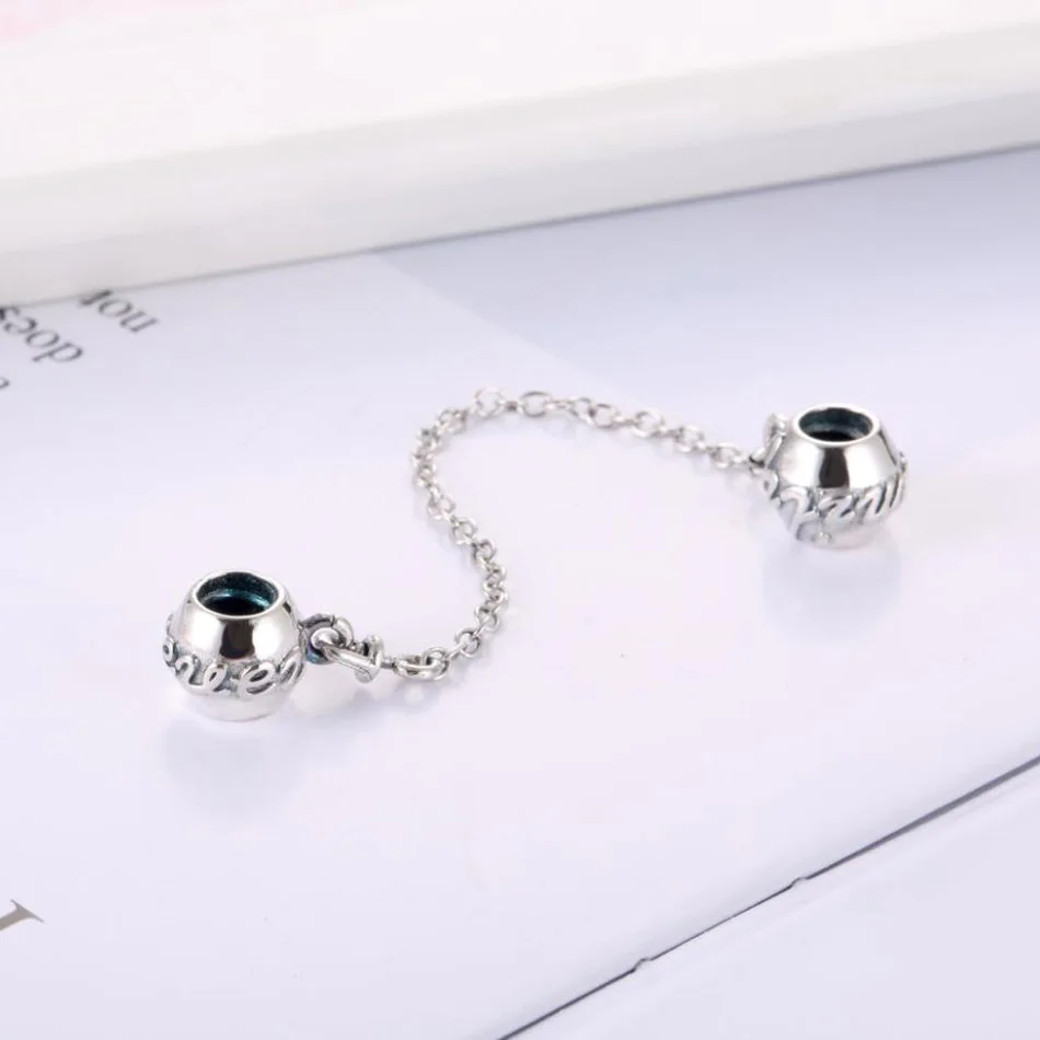 

Authentic S925 Silver Family Ties Safety Chain Charm fit Lady Bracelet Bangle DIY Jewelry