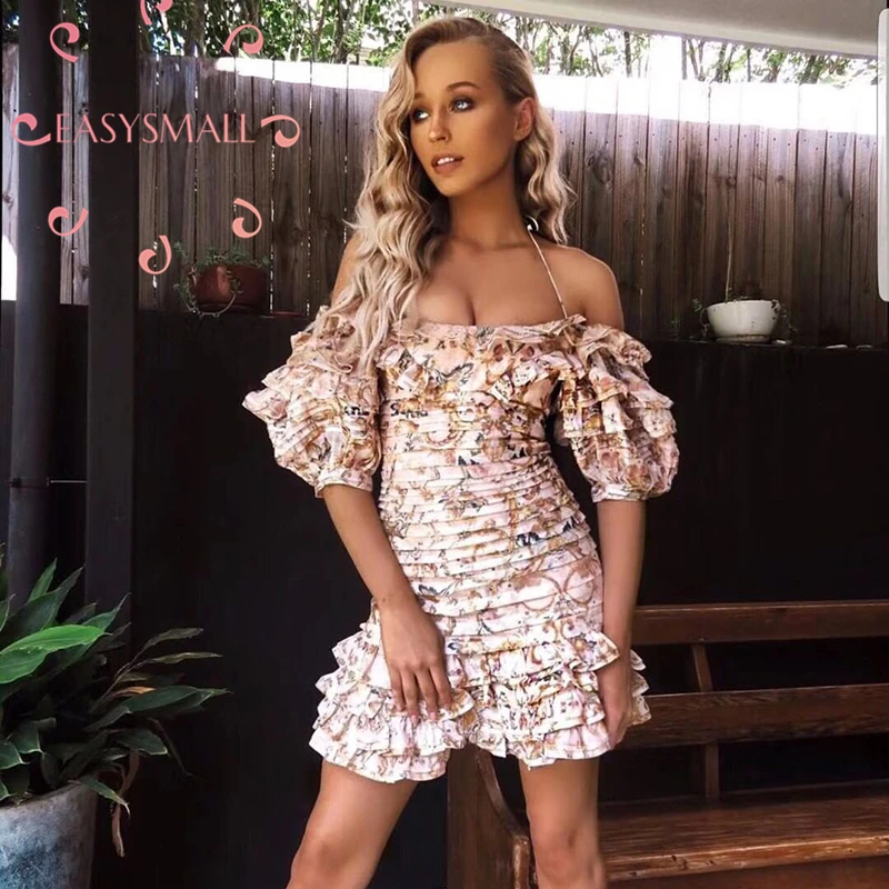 

EASYSMALL zimmer Women dress Cotton linen printing Summer Beach Sexy Backless High Waist sleeveless CAKE Dresses