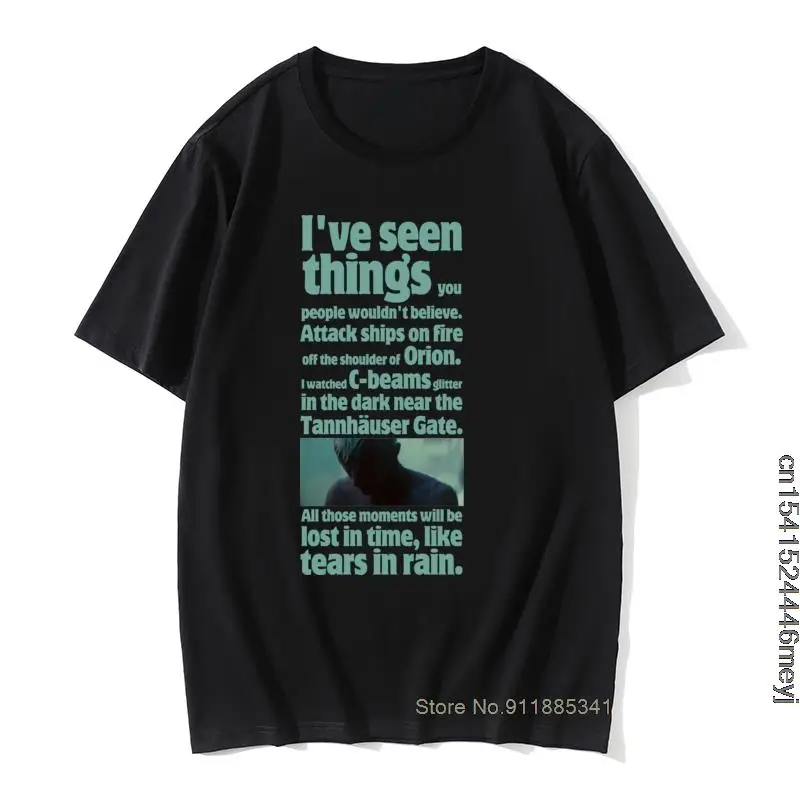 

Vintage Mens Tshirt Like Tears In Rain T Shirts Blade Runner Quote T-Shirt Men Round Collar 100% Cotton Tee Shirt Big Size Tops