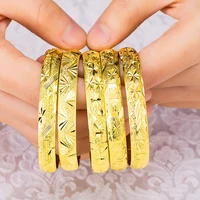 solid carved classic bangle bracelet women yellow gold filled dubai fashion jewelry gift