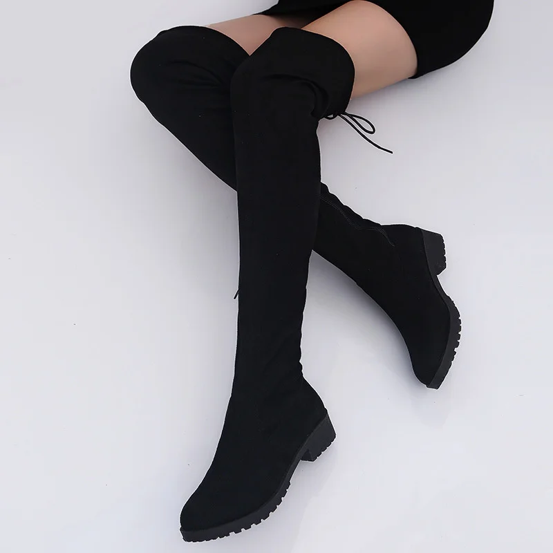 

Wooden Foot Boots Women's Knee Boots Autumn And Winter 2021 New Middle Heel Thick Heel Boots Elastic High Tube Boots Flat