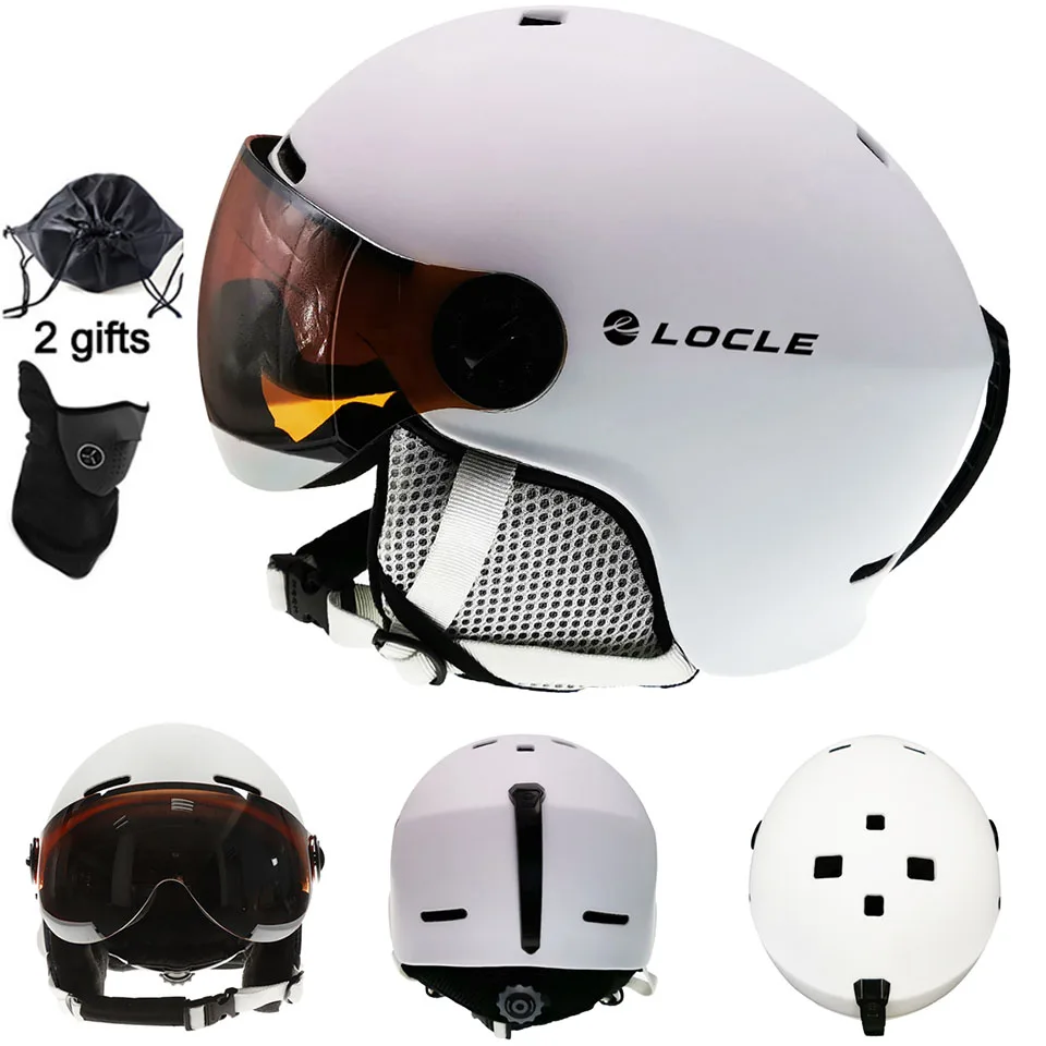White Helmet LOCLE мужской женский лыжный шлем в форме формы зимние спортивные лыжные шлемы лыжный сноуборд с очками маска снег скейт шлем - Цвет: White Helmet