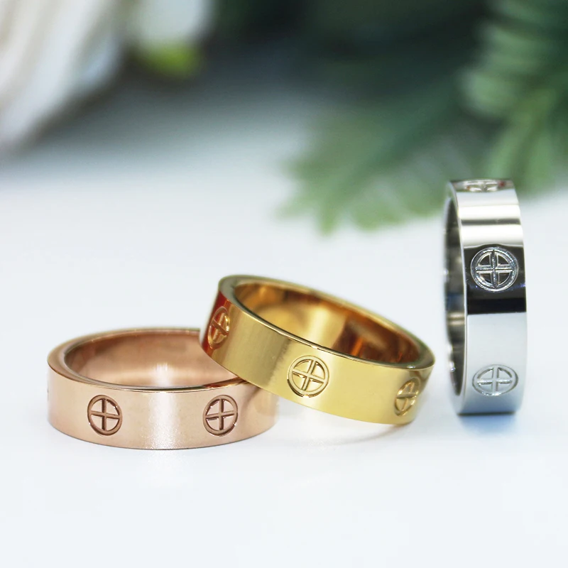 

Fashion Rose Gold Stainless Steel Ring With Stone Crystal For Girl Women Men Couple In Wedding With Cross