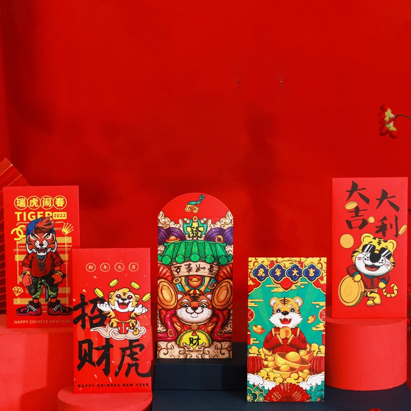 

6 шт., конверты С Рисунком Тигра для китайского Нового года