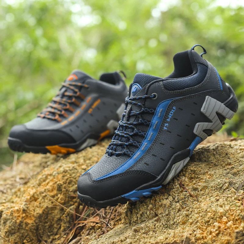Waterproof Outdoor Couple Hiking Shoes Men Genuine Leather Trekking Shoes Non Slip Climbing Sports Shoes Men Sneakers